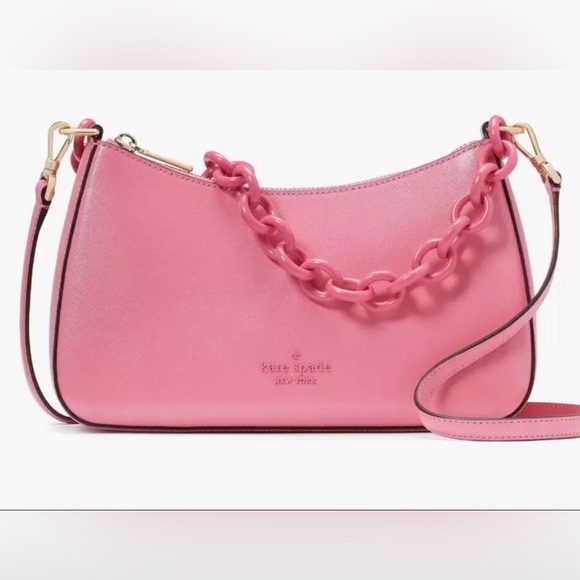 Kate Spade ♠️ Madison Resin Chain Convertible Crossbody Blossom Pink - Picture 2 of 9